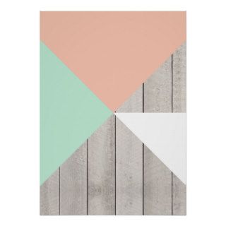 Modern Teal Peach Triangles Color Block on Wood Print