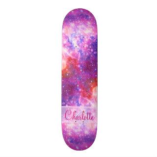 Monogram Pink Galaxy Glitter Girly Nebula Stars Skateboard Decks