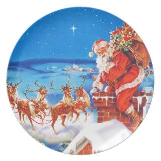 Santa Claus and his Reindeer Up on the Rooftop Plate
