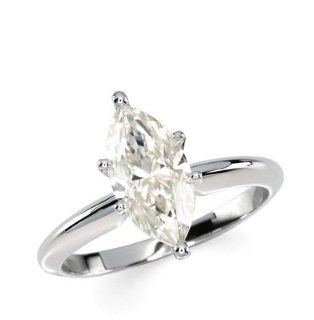 Gorgeous Women's 14k White gold (1 CT) 10.00X05.00MM Moissanite Marquise Solitaire Engagement Ring Jewelry