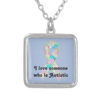 Soft Pastel Color Autism Ribbon Awareness Design Necklaces