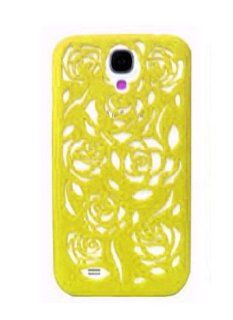 HJX Yellow S4 IV i9500 Stylish Hollow Out Rose Flower Pattern PC Hard Back Cover Protector Case for Samsung Galaxy S4 IV i9500 Cell Phones & Accessories