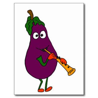 XX  Eggplant Playing Clarinet Cartoon Postcard
