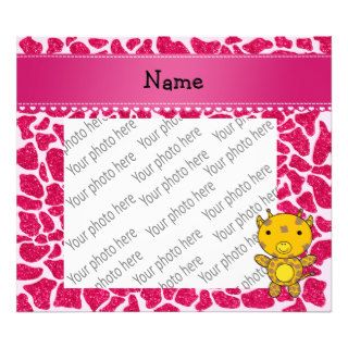 Personalized name baby giraffe hot pink glitter photo print