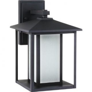Fluorescent Hunnington One Light Large Outdoor Wall Lantern In Black With Seeded Etched Glass   Led Household Light Bulbs  