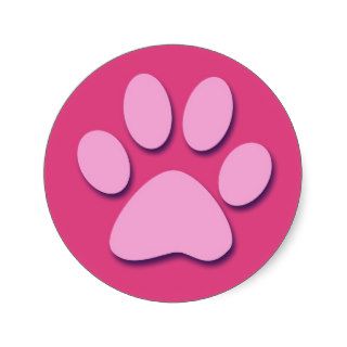 pink paw print round sticker