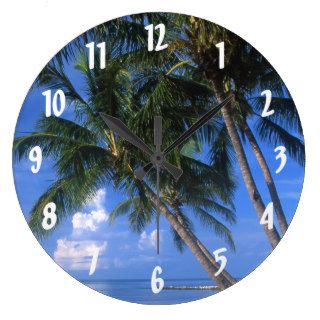 Key West Beautiful Blue Tropical Beach Palm Tree Round Wall Clock