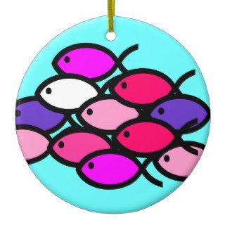 School of Christian Fish Symbols   Pink Christmas Ornaments