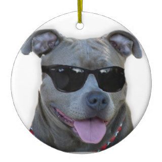 Blue pitbull with glasses ornaments