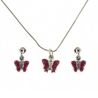 Handmade Butterfly Earrings Pendant Silver Jewelry Set from India ShalinCraft Jewelry