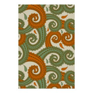 Orange and green paisley pattern poster
