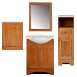 St. Paul Chelsea Bath Suite with 24 in. Vanity with Vanity Top in Linen Tower Over the John and Wall Mirror in Nutmeg BSCH24WMP4COM N
