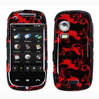Fits Samsung M850 Instinct HD Hard Plastic Snap on Cover Red/Black Floral Swirls Sprint Cell Phones & Accessories
