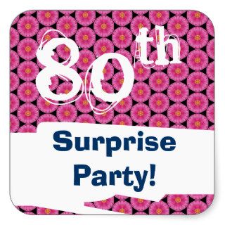 80th Surprise Birthday Party Pink Pattern Template Square Sticker