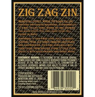 2010 Smokin Mendocino Zig Zag Zin Zinfandel Mendocino County 750 mL Wine