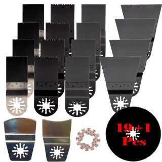 Pack of 19+1 Adapter Pcs Bi metal Japan / Fine Wood Metal Oscillating Multi Tool Saw Blade Forrockwell Sonicrafter Rk5101k, Rk5102k, Rk5107k Rk5108k, Rk2514 Cordless, and Also Worx Multi tool (NO Concave blade, replace by convex blade)   Power Oscillating 