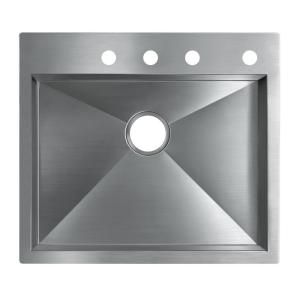 KOHLER Vault Dual Mount Stainless Steel 25x22x9.3125 4 Hole Single Bowl Kitchen Sink K 3822 4 NA