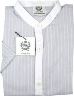DANNY BOY Boys Short Sleeves Dress Shirt with Mandarin Collar   CY 481 BS   Light Gray Stripe, 2 Clothing