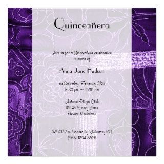 Quinceanera Decorative Patchwork Flowers Purple Personalized Invitations