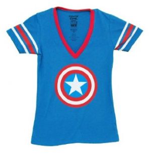 Mighty Fine Womens Captain America Logo T Shirt Blue Movie And Tv Fan T Shirts Clothing