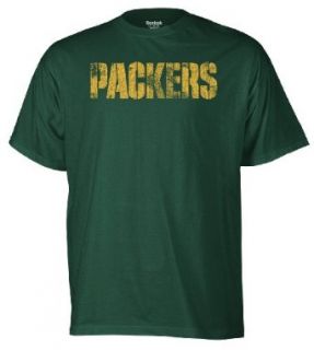 NFL Men's Green Bay Packers Faded Wordmark Tee (Hunter, Small)  Sports Fan T Shirts  Clothing