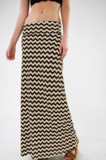 Womens Promesa Zig Zag Chevron Print Maxi Skirt (Small, Taupe/Black)