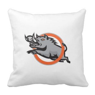 Wild Pig Boar Razorback Jumping Circle Pillow