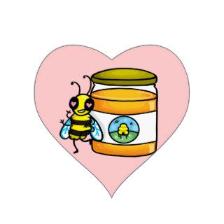 Cartoon bee leaning on honey jar stickers