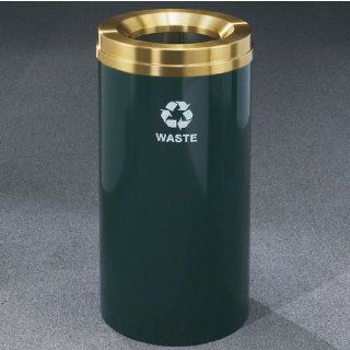 Glaro RecyclePro Satin Brass Cover Waste Receptacle, 33 Gal, 20 inch Dia x 35 inch H, Waste Message, Desert Stone, Shown in Hunter Green Kitchen & Dining