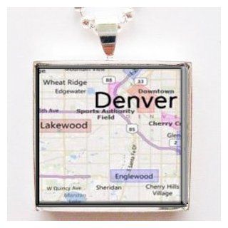 Denver Colorado Map Glass Tile Pendant Necklace with Chain Jewelry