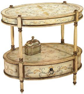 Tuscan Cream Hand Painted Oval Accent Table Artists' Originals   0822041   End Tables