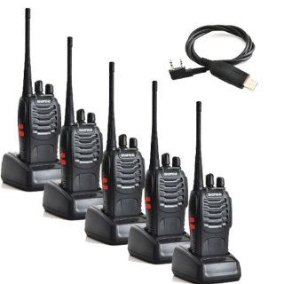 Baofeng BF 888S UHF 400 470MHz 16CH CTCSS/DCS With Earpiece Hand Held Mobile Amateur Radio Walkie Talkie 2 Way Radio Long Range Black 5 Pack and USB Programming Cable  Frs Two Way Radios 