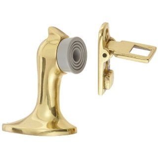 Rockwood 485.3 Brass Door Stop with Keeper, #12 x 1 1/4" FH WS Fastener with Plastic Anchor, 1 5/8" Base Width x 2 5/8" Base Length, 3" Height, Polished Clear Coated Finish