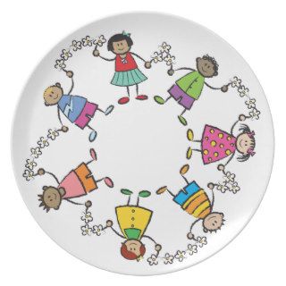 Cartoon Cute Happy Kids Friends Around The World Party Plate