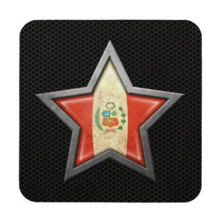Peruvian Flag Star with Steel Mesh Effect Drink Coaster