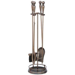 Chimney 61027 Woodfield Oil rubbed Bronze 4 piece Tool With Round Base and Gallery Rail   Fireplace Tool Sets