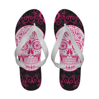 Hot Pink Black Sugar Skull Roses Gothic Grunge Sandals