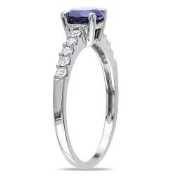 Miadora 10k Gold Created Sapphire and 1/4ct TDW Diamond Ring (G H, I2) Miadora Gemstone Rings