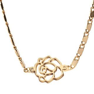 Fashion 14k Gold Plated Flowers Accessories Lock Plate Chain Hollowed Rose Necklaces for Women Neoglory Jewelry Jewelry