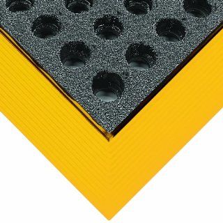 Wearwell Rubber 487 Industrial GritWorks Heavy Duty Anti Fatigue Mat, Molded Safety Beveled Edges, for Wet Areas, 2' Width x 3' Length x 3/4" Thickness, Black / Yellow Floor Matting