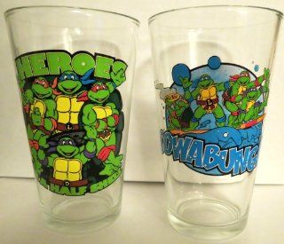 Nickelodeon Teenage Mutant Ninja Turtles Set of 2 16 oz (473 ml) Glasses Glassware Set Teenage Mutant Ninja Turtle Print Glass Kitchen & Dining