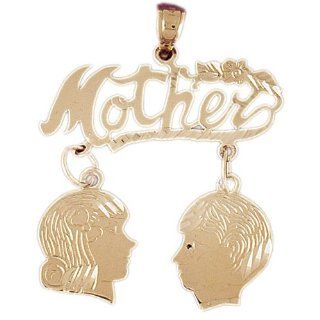 14K Yellow Gold Mother With Son And Daughter Pendant Jewelry