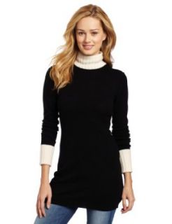 Magaschoni Women's 100% Cashmere Turtleneck Tunic Sweater, Black, Large