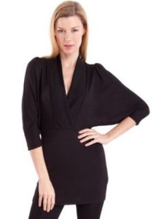 Ladies Ribbed V Neck Winged 3/4 Sleeve Tunic Top, Multiple Colors Available