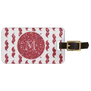 Red Glitter Mustache Pattern Your Monogram Luggage Tags