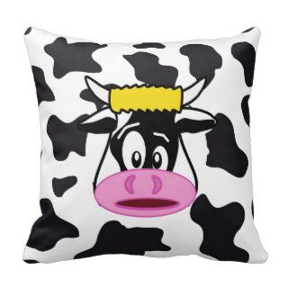Funny Crazy Cow Bull on Dairy Cow Print Pattern Throw Pillows