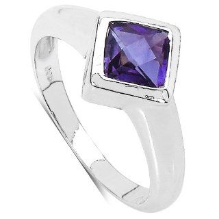 1.10 Carat Genuine Amethyst square shape .925 Silver Band Ring Jewelry