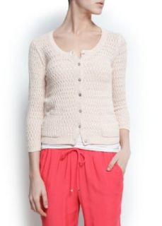 Mango Women's Textured Knit Cardigan, White, Xs Cardigan Sweaters