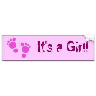 Pink Baby Footprint It's A Girl Bumper Sticker
