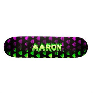 Aaron skateboard green fire and flames design.